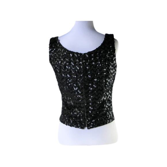 Vintage Black Sequin Top (Shell) with Back Metal Zipper Medium - Picture 3 of 4